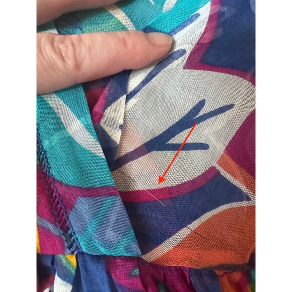 Vintage | Bright Floral V-Neck Sheer Dress | Size Small - Picture 9 of 9